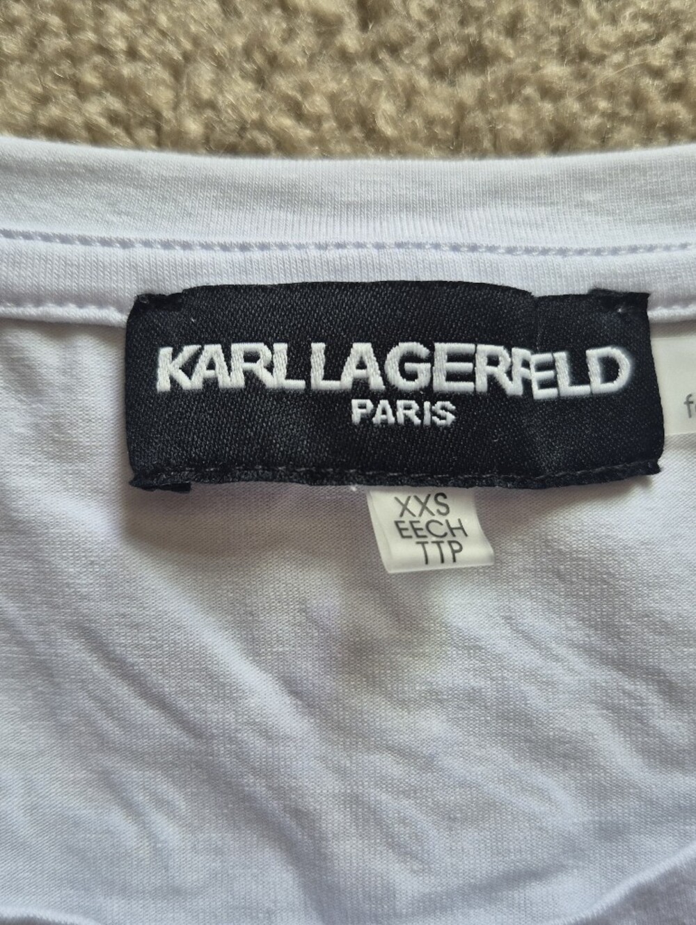 Karl Lagerfeld White Tee with Gold & Silver Sequin Script